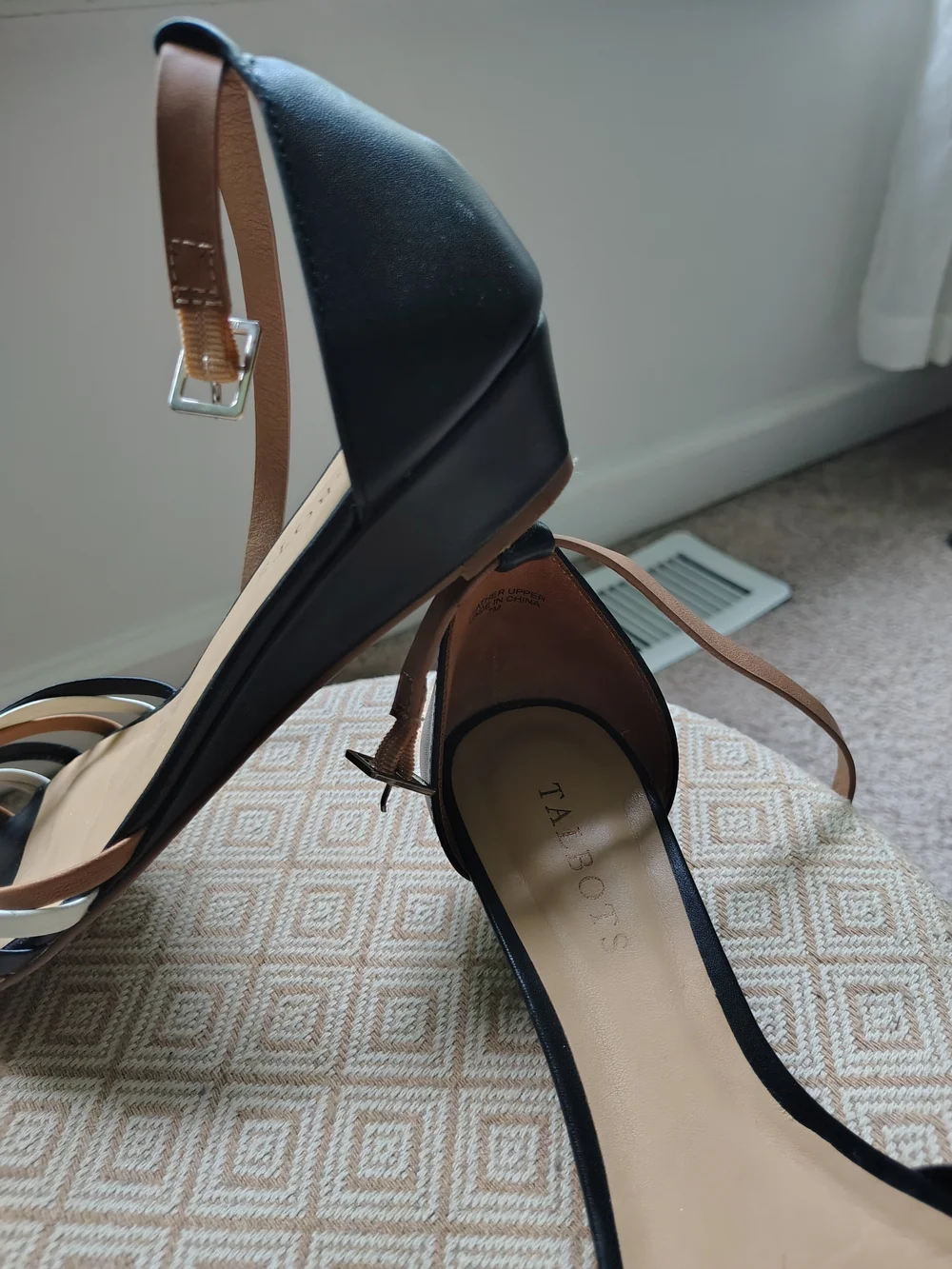 Talbots Black Strappy Wedge Sandals with Neutral Straps